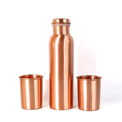 Copper Water Bottle 2 Glasses With Gift Box (3 Pcs Set) - Zidbik