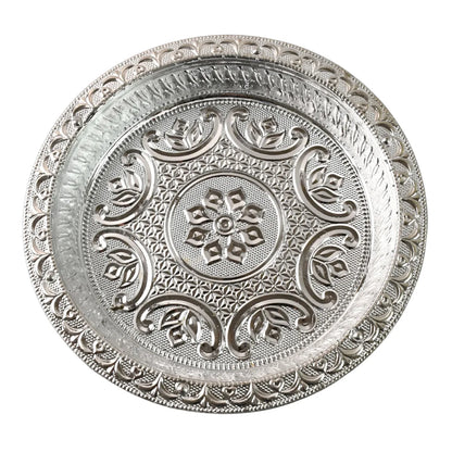 Traditional Silver Finish Plastic Pooja Thali (1 Pc) - Zidbik