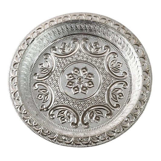 Traditional Silver Finish Plastic Pooja Thali (1 Pc) - Zidbik