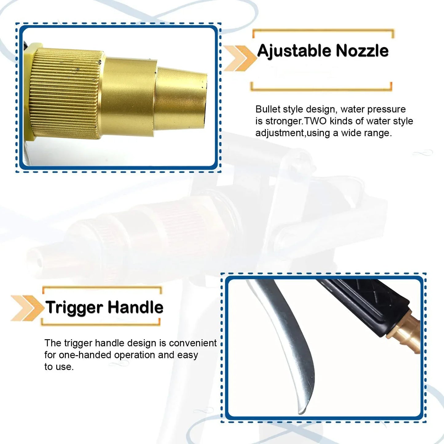 1608 Durable Gold Plated Metal Trigger Hose Nozzle Water Lever Spray - Zidbik