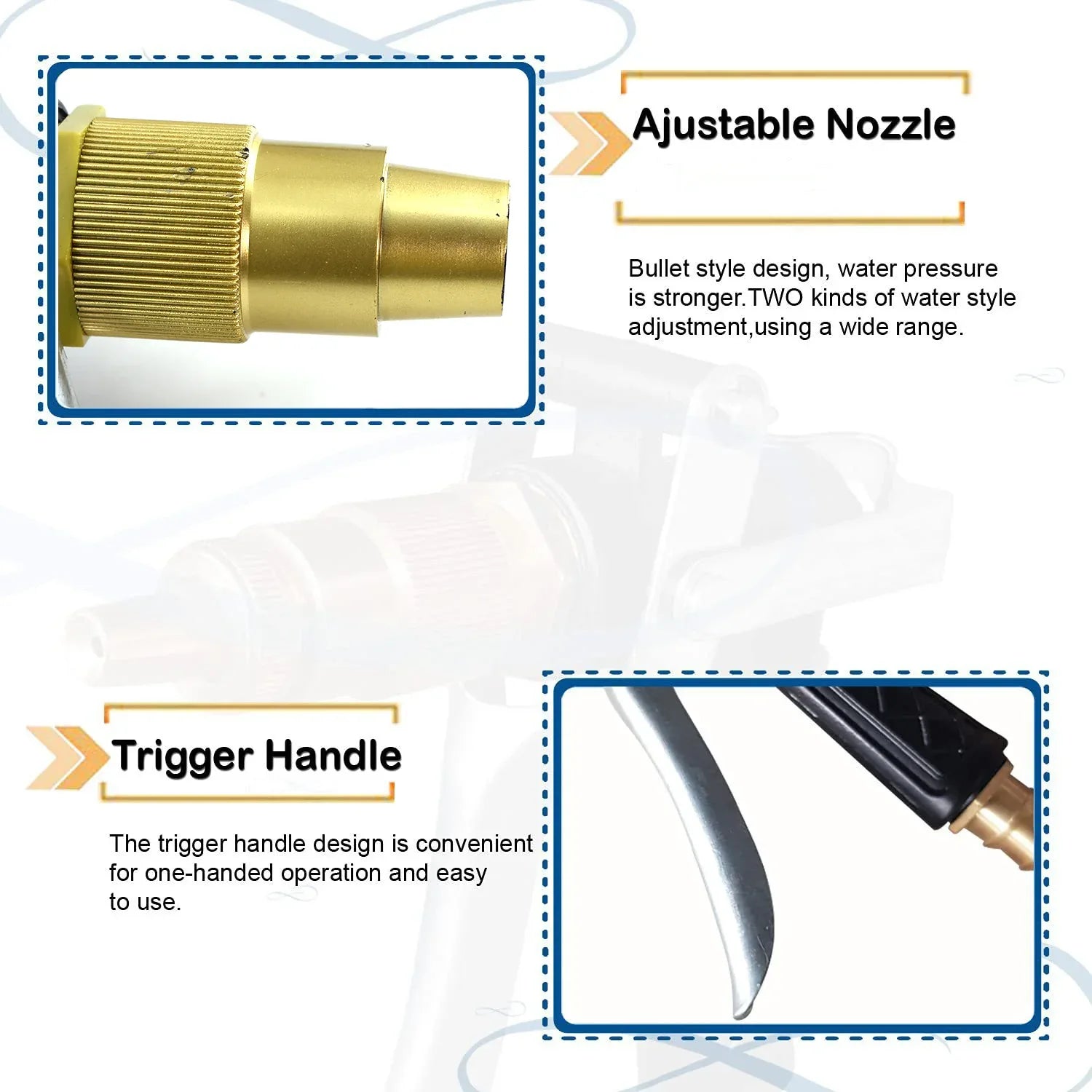 1608 Durable Gold Plated Metal Trigger Hose Nozzle Water Lever Spray - Zidbik
