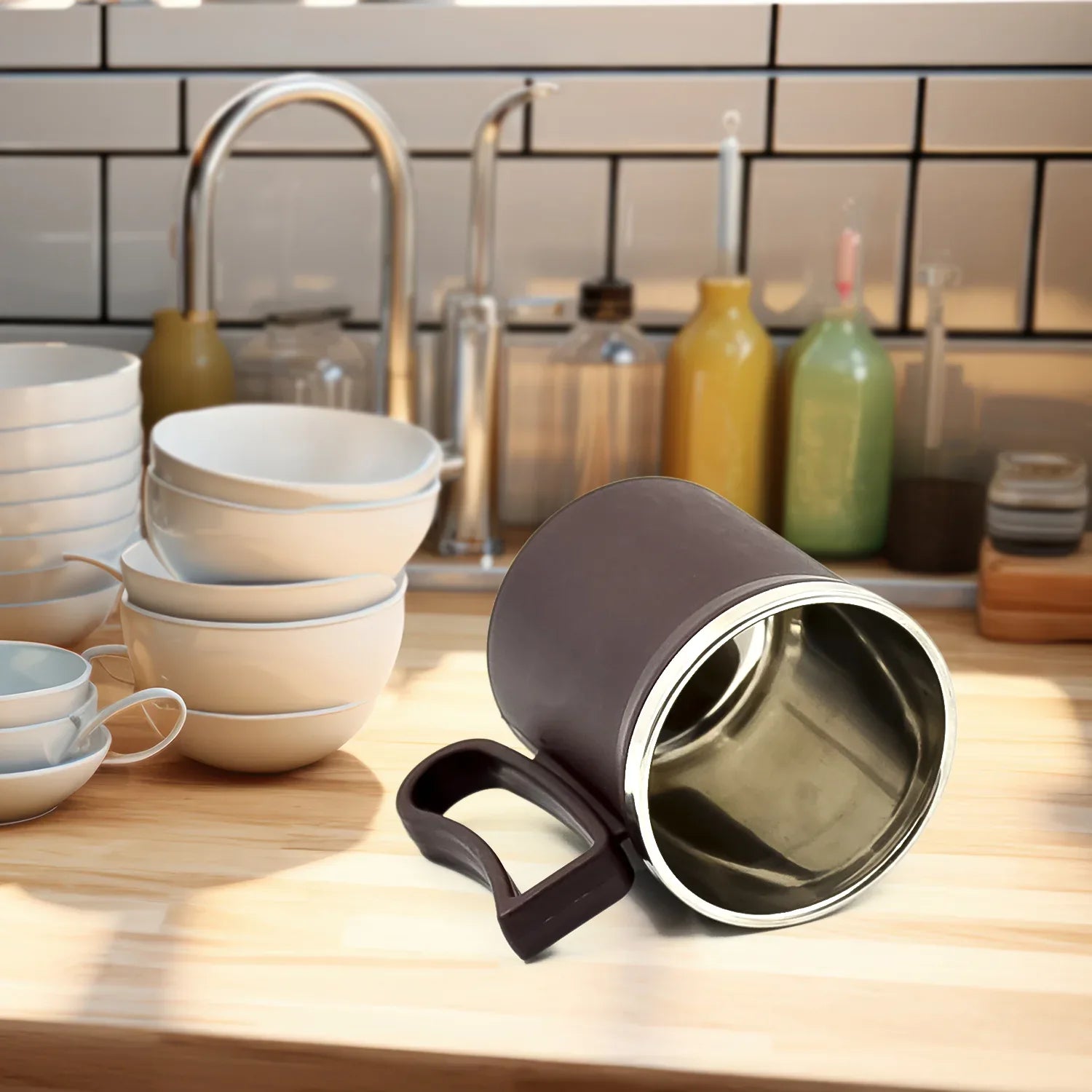 Coffee Mug With Lid And Handle-plastic Covered Stainless Steel Mug (Random Color Approx 200 Ml) - Zidbik
