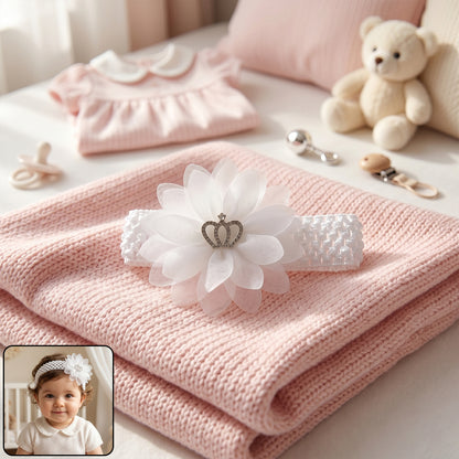 Soft Elastic Baby Hair Headband With Crown Flower Design (1 Pc)
