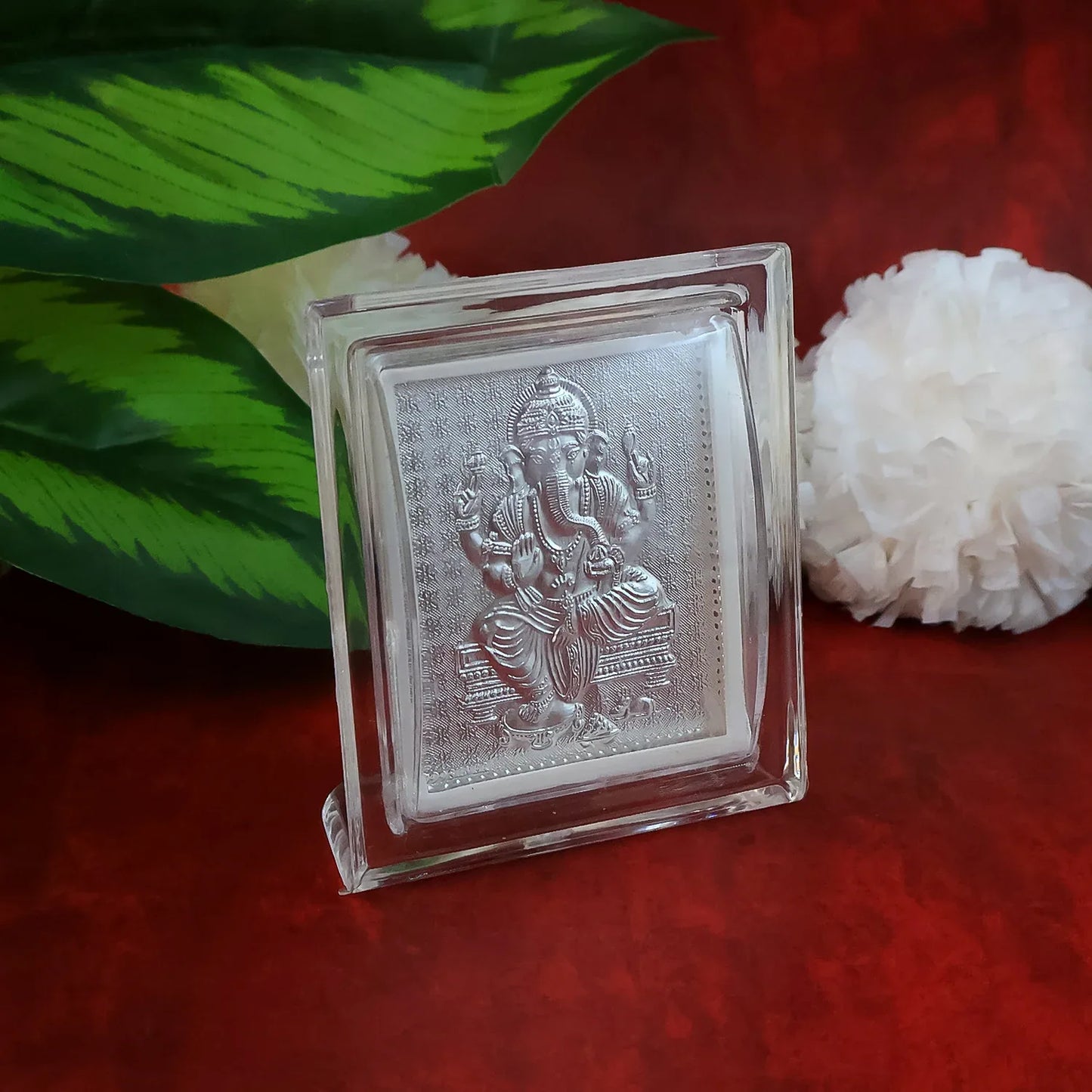 Embossed Silver-plated Lord Ganesha Photo Frame (1 Pc) - Zidbik