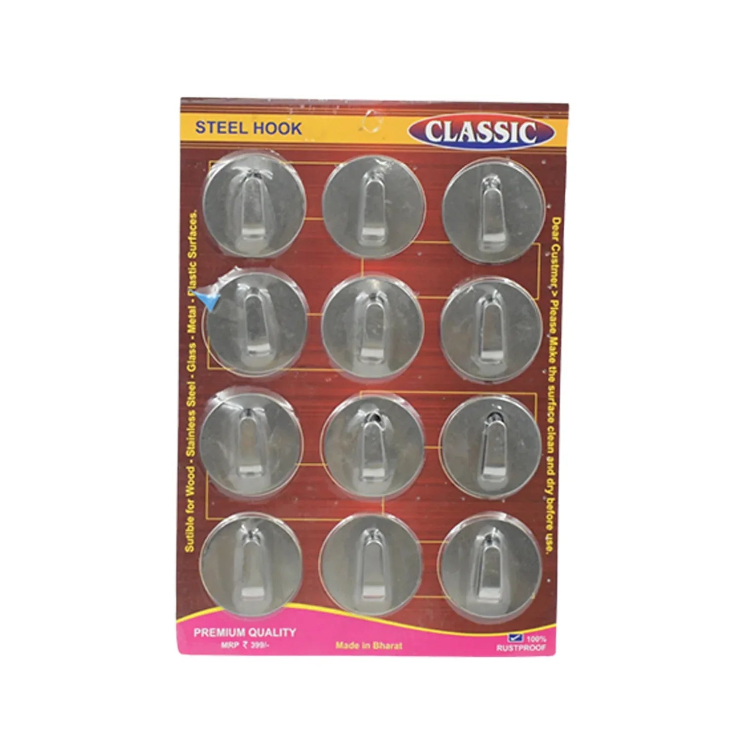 9413 Multipurpose Steel Wall Hanging Hook 12 Pc Self Adhesive Wall Hanging Hooks Sticker Hook Suitable For Wall Paper Calender Bathroom Tiles Kitchen Key Hange And Etc Hook 12 (Pack Of 12) - Zidbik