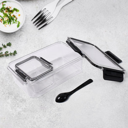 Plastic Kitchen Storage Container Big 800 Ml  Small 250 Ml With Air Seal Lock Lid  Spoon - Zidbik