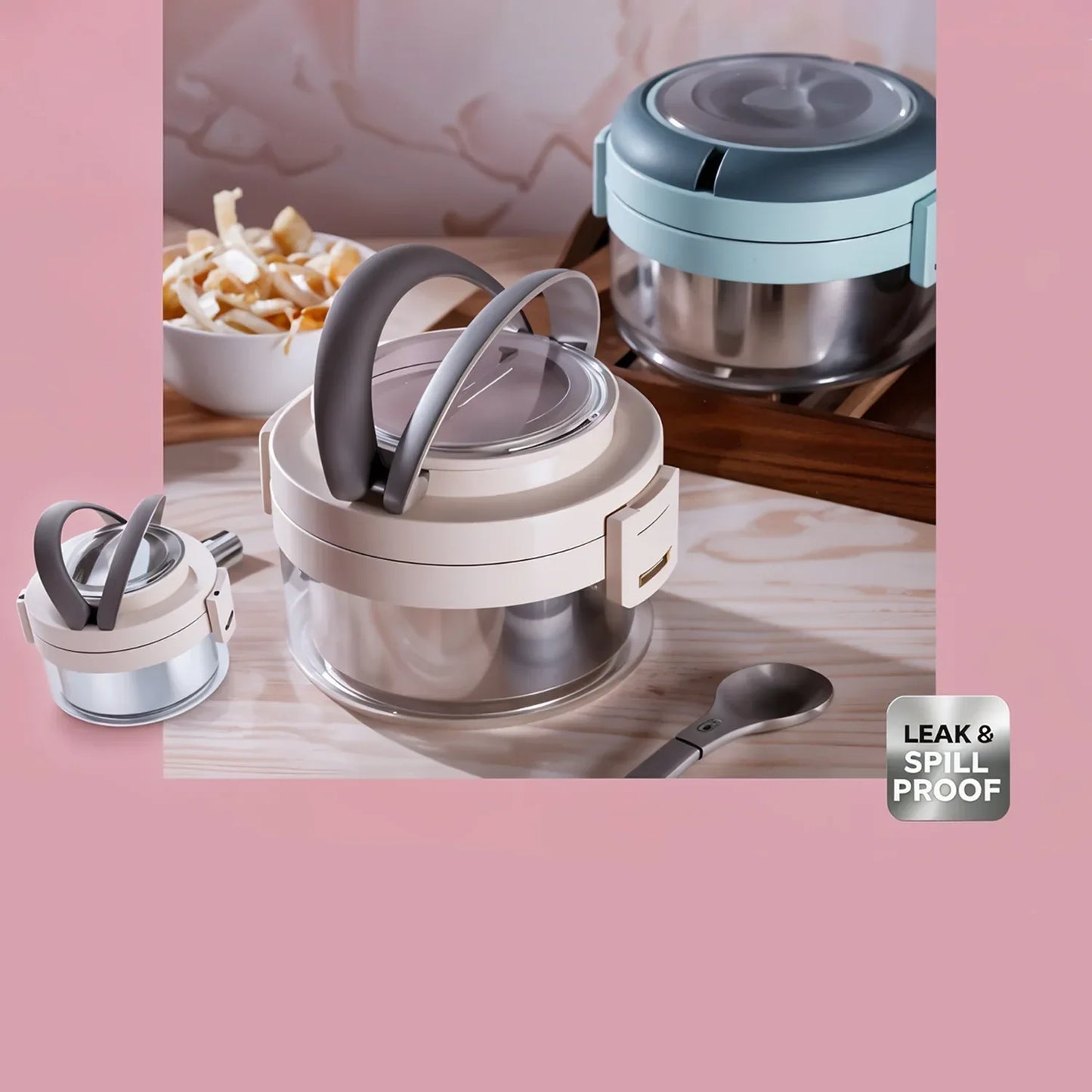 Ganesh Tiara 400ml Stainless Steel Insulated Lunch Box With Leakproof Lid Folding Spoon - Zidbik