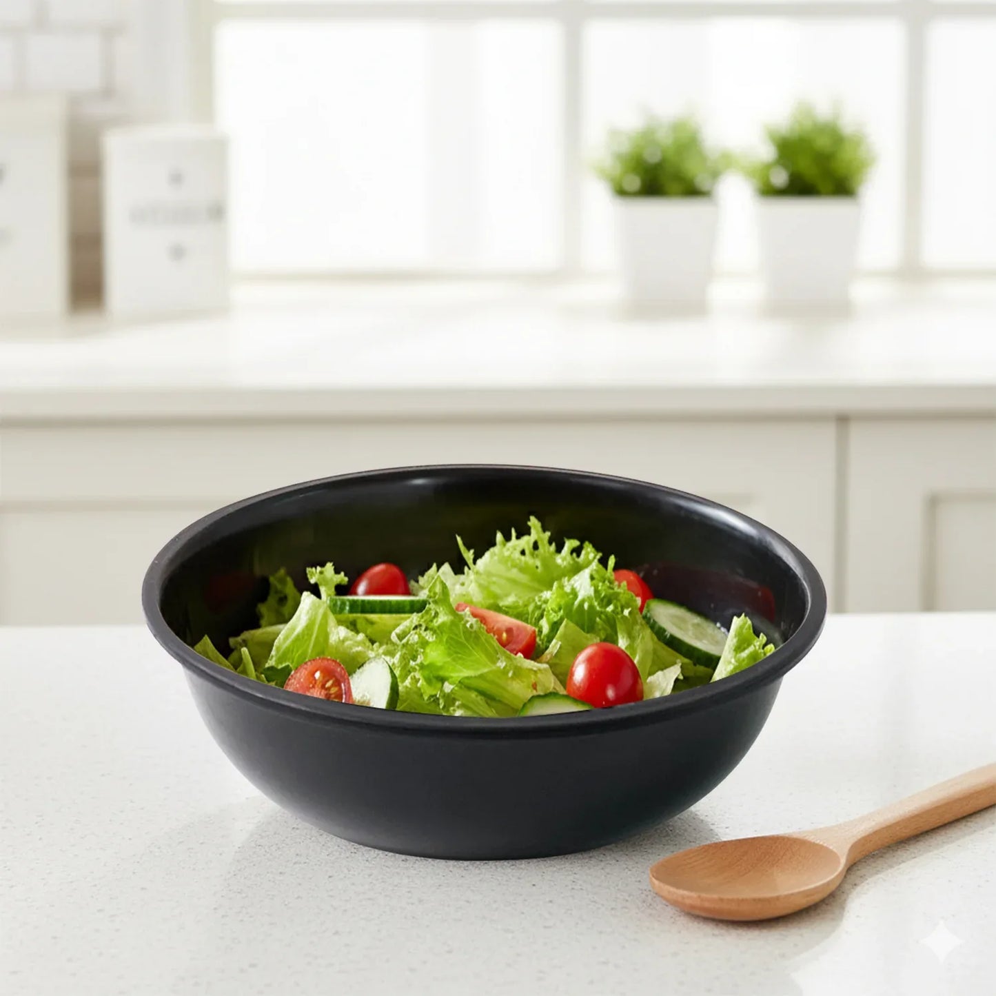 Plastic 6 Inch Black Round Deep Serving Bowl (1 Pc) - Zidbik