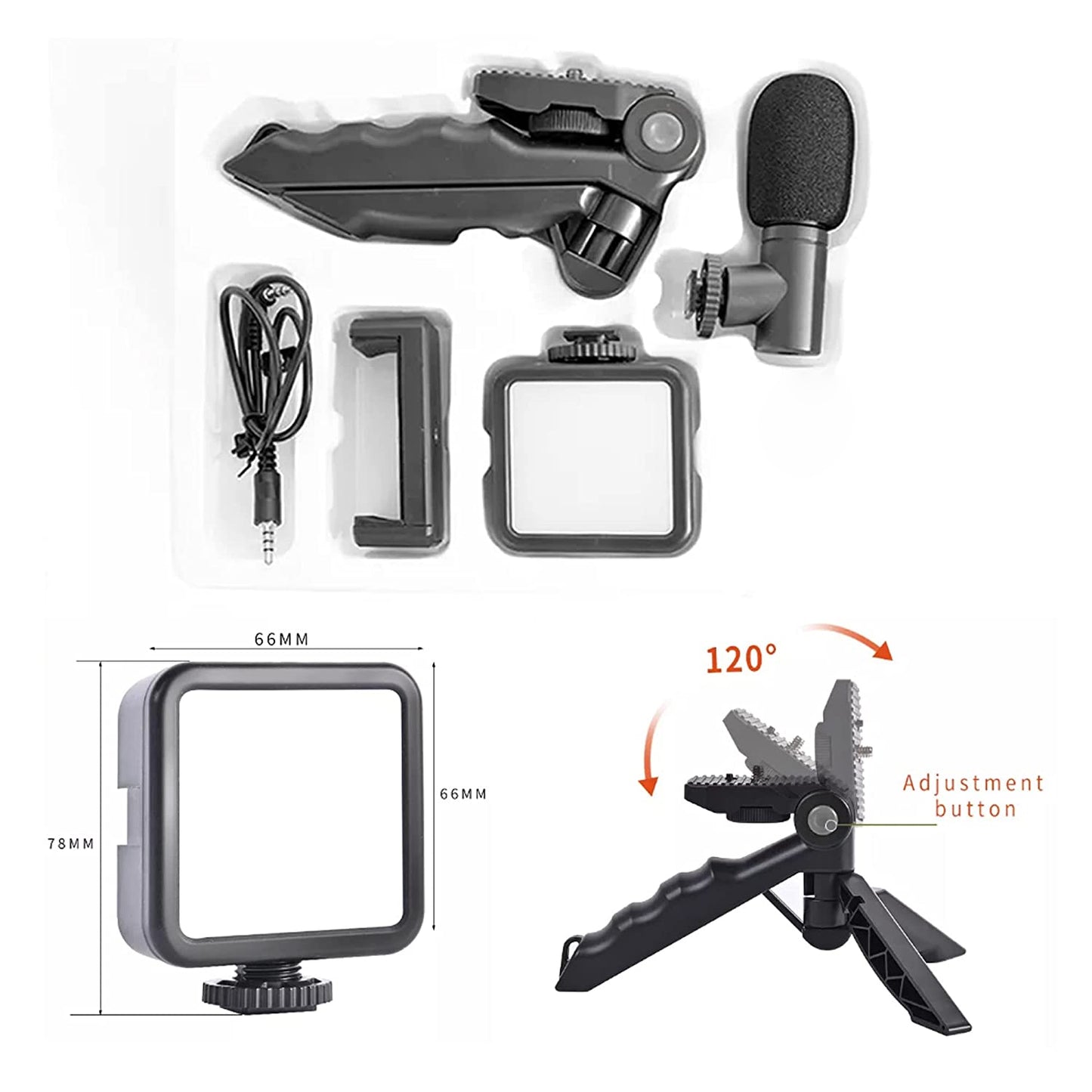 6054 Vlogging Kit For Video Making With Mic Mini Tripod Stand Led Light  Phone Holder Clip For Making Videos - Zidbik