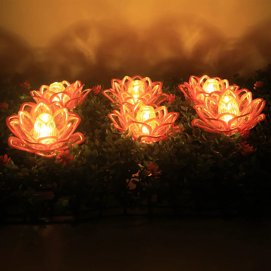 Set Of 6 Lotus Shaped Led Flameless Decorative Candles - Zidbik