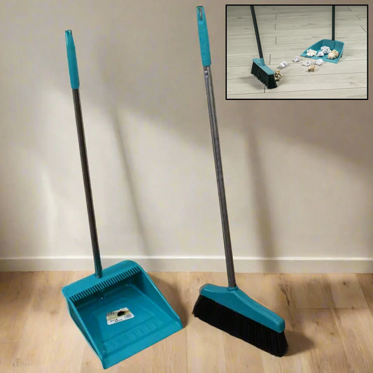 0627 Long Handle Dustpan And Brush 2 Piece Set For Sweeping Cleaning Home Office - Zidbik