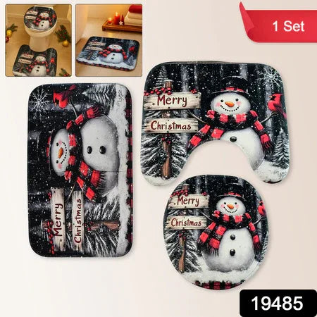 3 In 1 Christmas-themed Bathroom Mat - (1 Set) - Zidbik