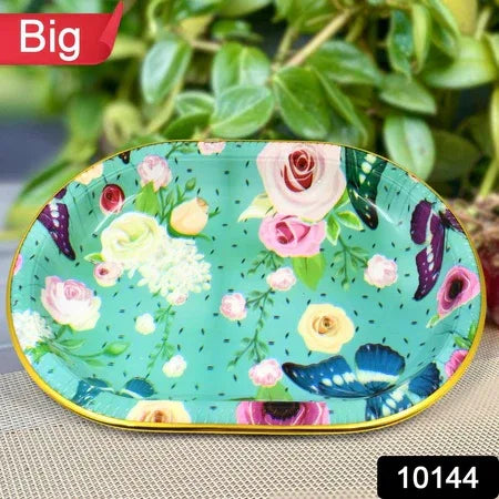 Big Plastic Flower Printed Design Serving Tray (1 Pc 35 X 24 Cm) - Zidbik