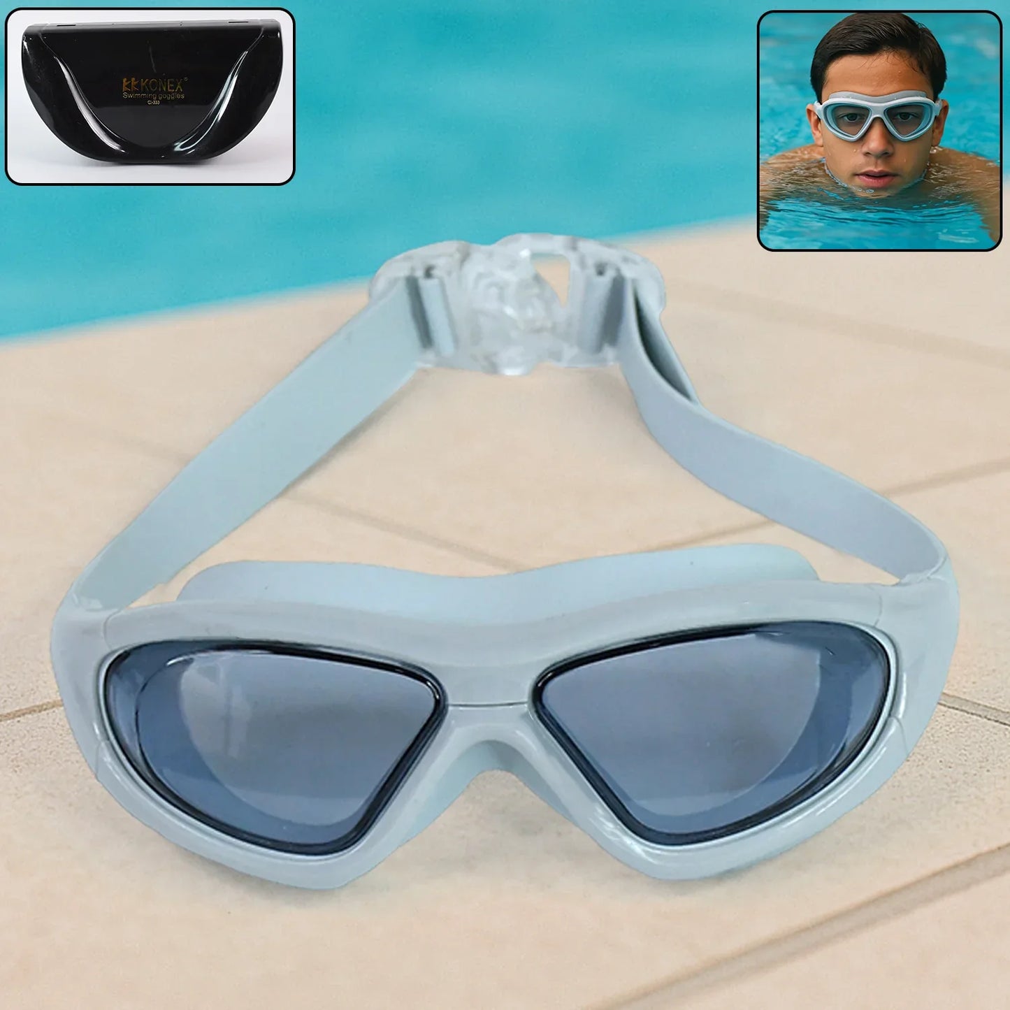 Premium Wide Vision Swimming Goggles With Protective Hard Case (1 Pc) - Zidbik