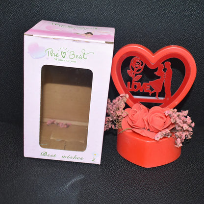 Romantic Heart-shaped Love Couple Decorative Showpiece With Rose Base (1 Pc) - Zidbik