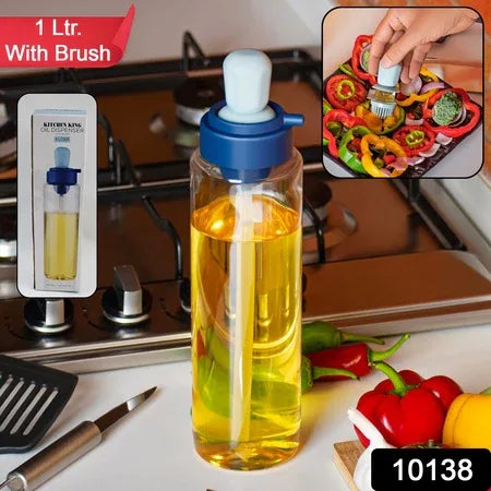 2 In 1 Transparent Oilar Dispenser With Silicone Oil Dropper Nozzle (1 Pc With Brush 1 Ltr.) - Zidbik