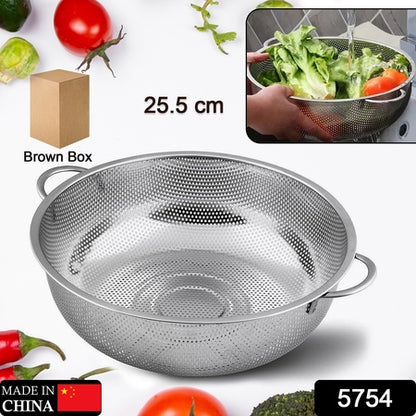 5754 Stainless Steel Colander With Handle Large Metal Mesh Basket Strainer For Pasta Spaghetti Berry Veggies Fruits  Kitchen Food Colander Dishwasher Safe (1 Pc  25.5 Cm) - Zidbik