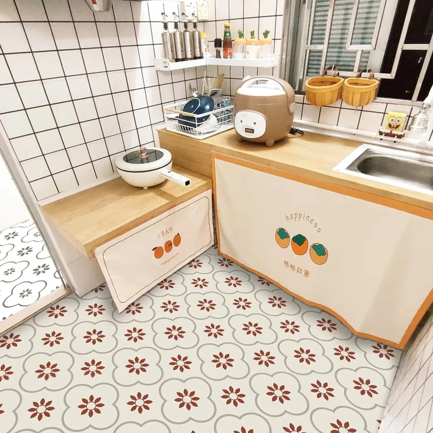 Peel And Stick Floor Tiles Kitchen Bathroom Backsplash Sticker Detachable Waterproof Diy Tile Stickers For Wall Decoration Tiles Home Decoration (8x8 Inch 1 Pc Tiles) - Zidbik