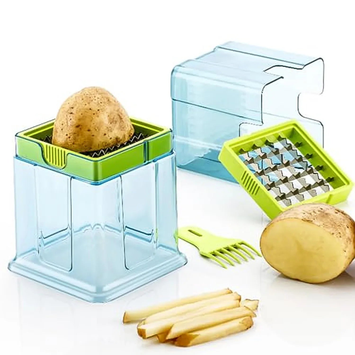 2 In 1 Potato Chipser Slicer French Fries Maker Finger Chips Plastic Two Blades Finger Chips Cutter For Kitchen Accessoryvegetable Fruit Slicer (1 Pc) - Zidbik
