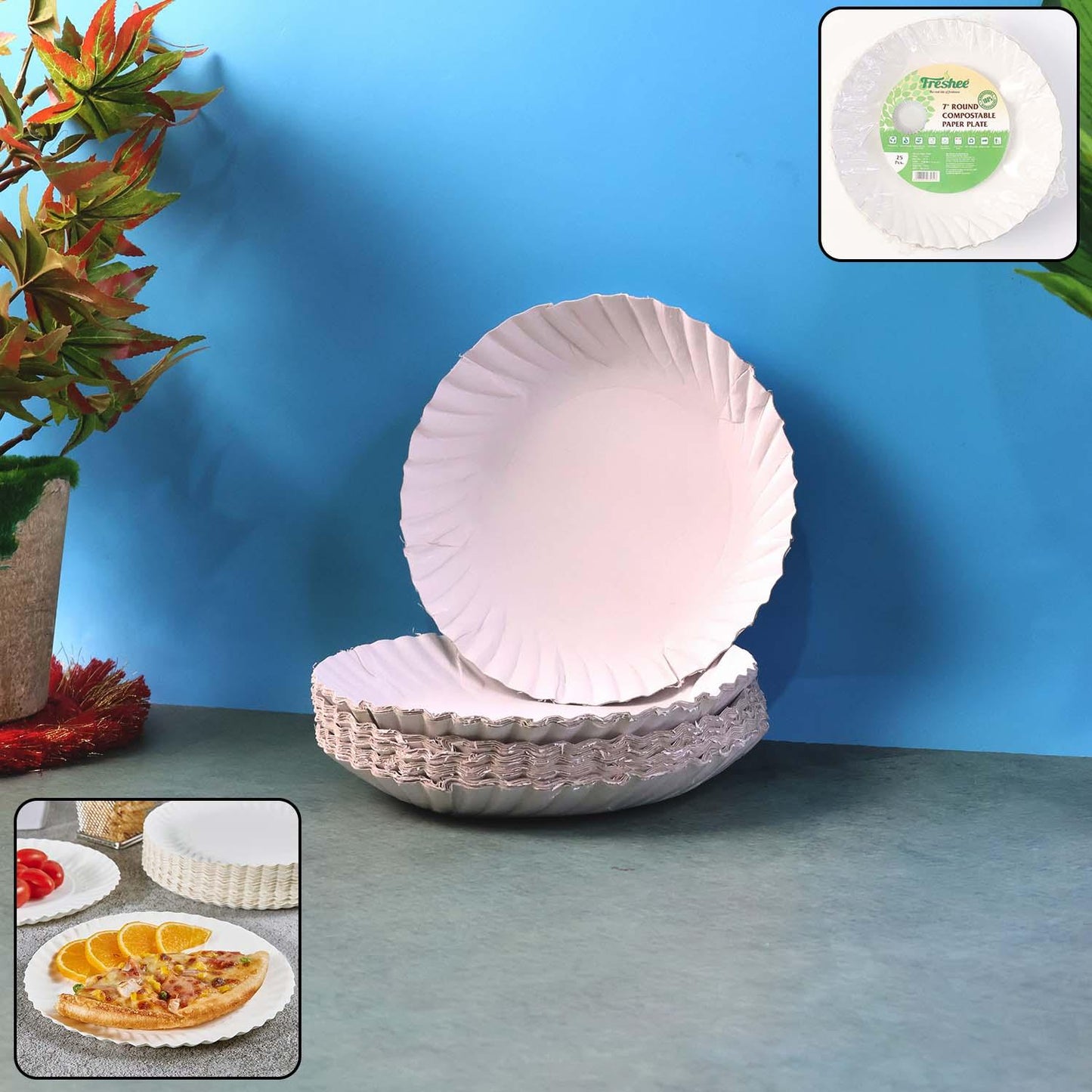 Freshee 7 Inch Round Compostable Paper Plate - 25 Pcs Pack - Zidbik