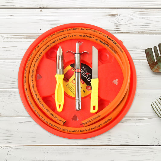 Mishras 5-piece Multipurpose Lpg Kitchen Combo Set With Gas Pipe Cylinder Trolley Knife Lighter  Peeler - Zidbik