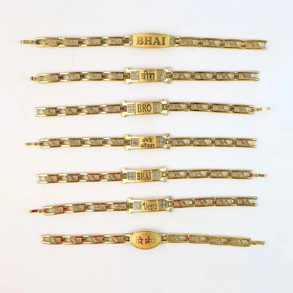 Metal Rakhi Bracelet For Brother Chain Rakhi With Wording (Mix Design 1 Pc) - Zidbik