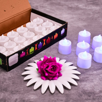 6632 Pink Flameless Led Tealights Smokeless Plastic Decorative Candles - Led Tea Light Candle For Home Decoration (Pack Of 24) - Zidbik