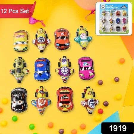 Mini Pull Back Car Aeroplane Pvc Plastic Pull Back Car Cartoon Toys (12 Pcs Set) - Zidbik