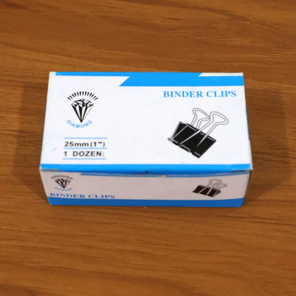 Heavy Duty Black Metal Binder Clips (25 Mm 12 Pieces Set) - Zidbik