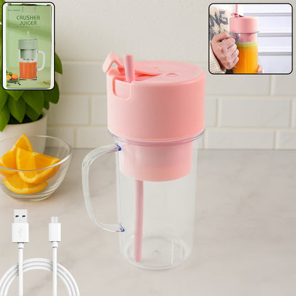 Portable Crusher Juicer With Handle  Straw Usb Rechargeable 6 Blades (420 Ml) - Zidbik