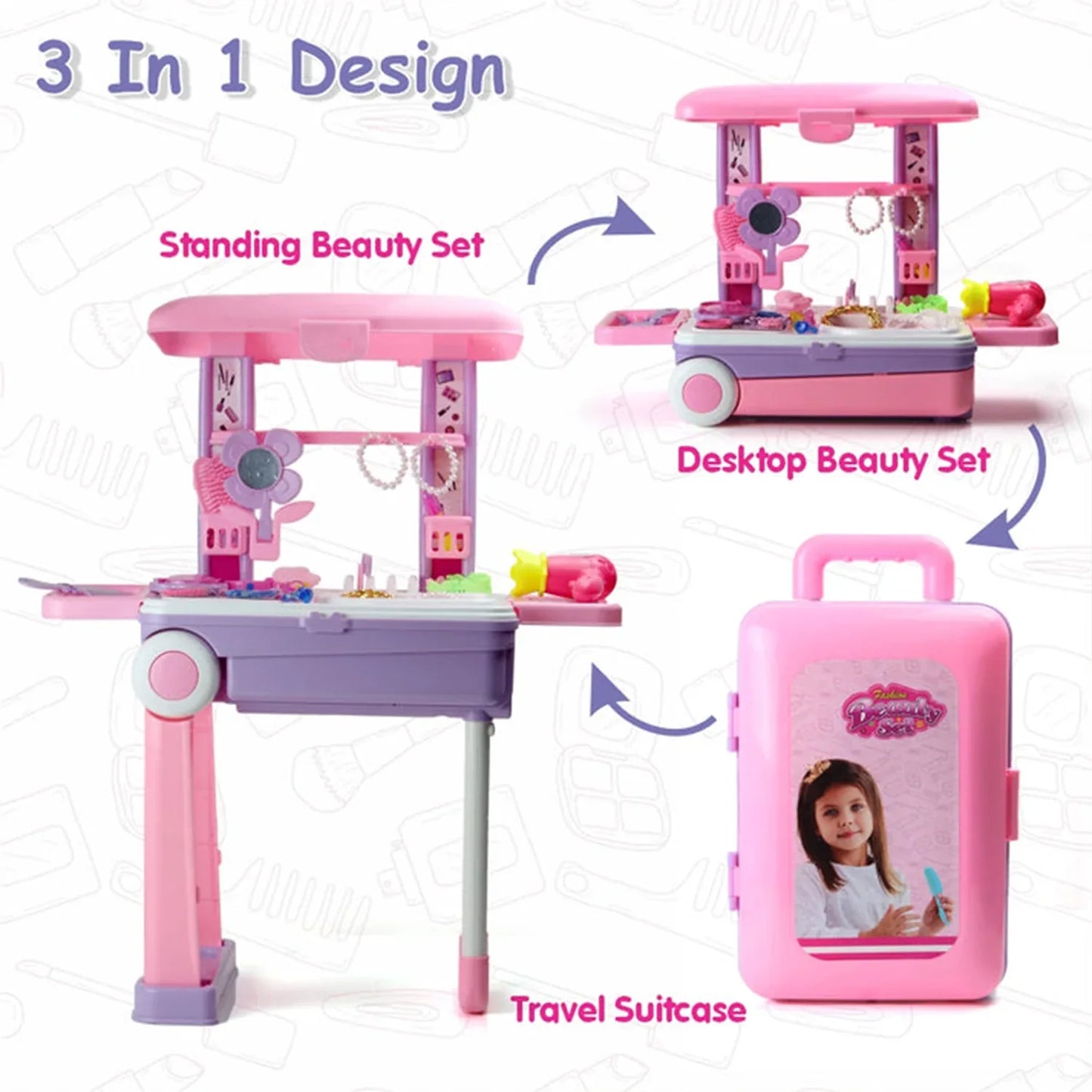 17746 Big Beauty Set Suitcase On Wheel The Ultimate Beauty Set On Wheels For Girls Makeup Kit Is Easy To Clean Use Portable Beauty Set With 25 Pieces For 3 Years Bis Approved. (Beauty Set Trolley) - Zidbik