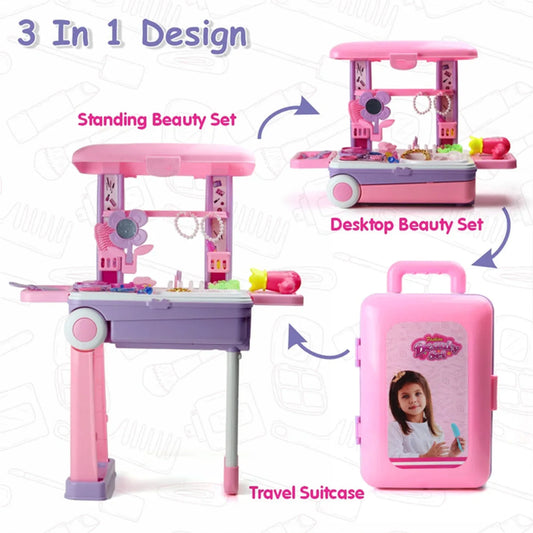 17746 Big Beauty Set Suitcase On Wheel The Ultimate Beauty Set On Wheels For Girls Makeup Kit Is Easy To Clean Use Portable Beauty Set With 25 Pieces For 3 Years Bis Approved. (Beauty Set Trolley) - Zidbik