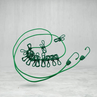 9373 Elastic Cloth Drying Rope With 12 Metal Clip Portable Clothes Line For Home Travel - Zidbik