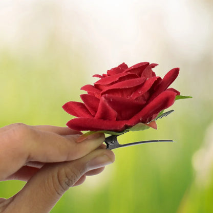 Flower Rose Hair Pin Clip Velvet Flower Design (12 Pcs Set) - Zidbik