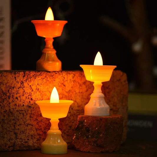 Set Of 12 White Water Sensor Led Diyas - Zidbik