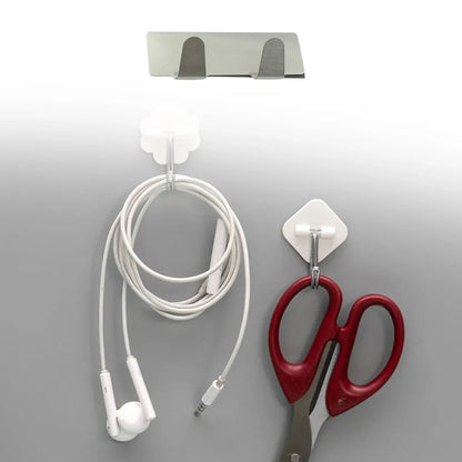 9414 Multipurpose Stainless Steel Self Adhesive Wall Hanging Hooks Sticker Hooksuitable For Wall Paper Calender Bathroom Tiles Kitchen Key Hange And Etc Double Hook (6 Pc Set) - Zidbik