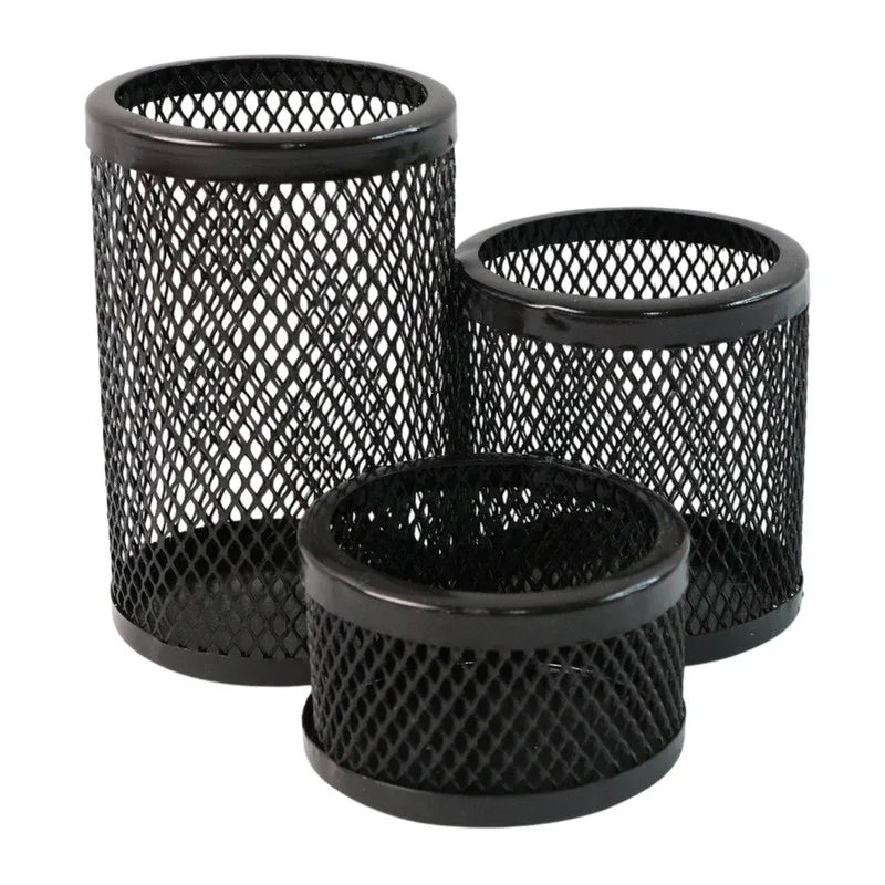 Khyati Trio Metal Mesh Pen Stand 3-in-1 Round Desk Organizer Set - Zidbik