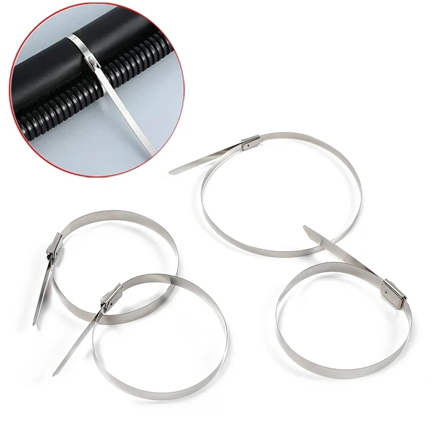 Stainless Steel Cable Tie Used For Solar Industrial And Home Improvement Multipurpose High Strength Self-locking Zip Ties Multi-purpose Tie Portable Rustproof 100pcs Wide Application Zip Tie Set For Building ( 4.6x200mm 4.6x100mm 100 Pcs Set) - Zidbik
