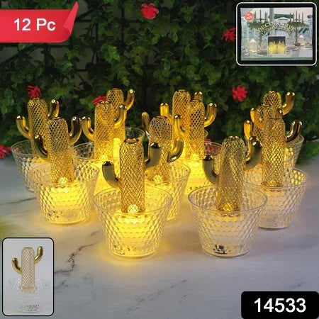 Decorative Cactus Shape Led Tealight Candles (12 Pc) - Zidbik