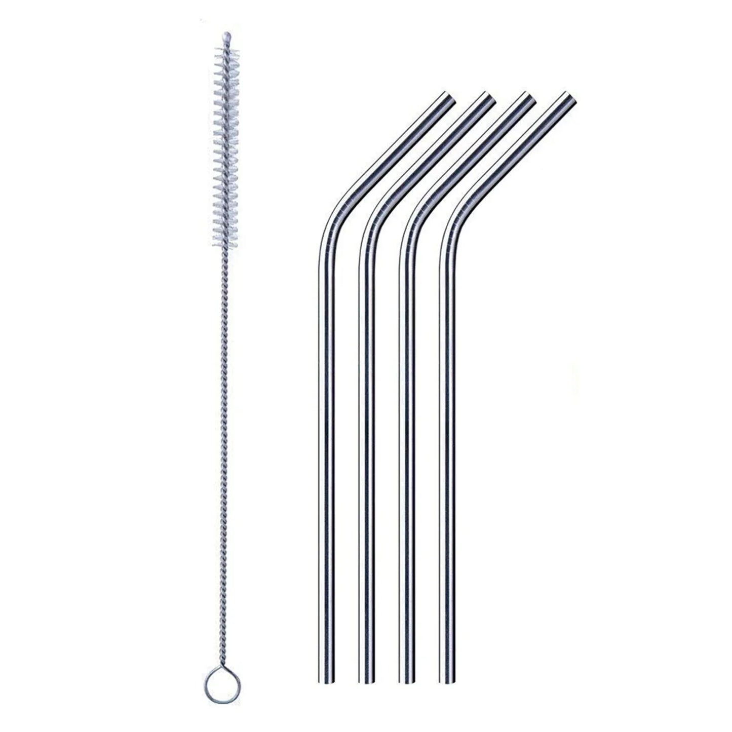 1733 Reusable Stainless Steel Drinking Straws Bent (4 Bent Straws 1 Brush) - Zidbik
