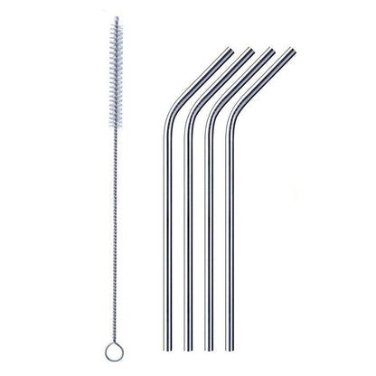 1733 Reusable Stainless Steel Drinking Straws Bent (4 Bent Straws 1 Brush) - Zidbik
