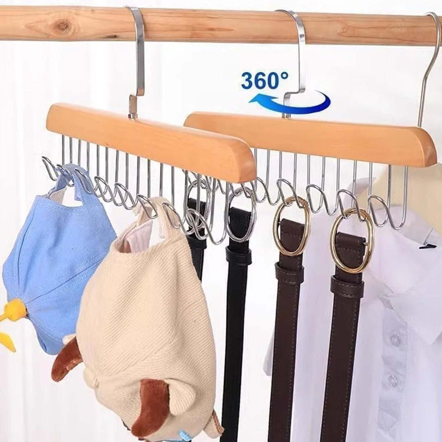 Space Saving 8 Hooks Wooden Hangers (Hanging Hook Included 1 Pc) - Zidbik