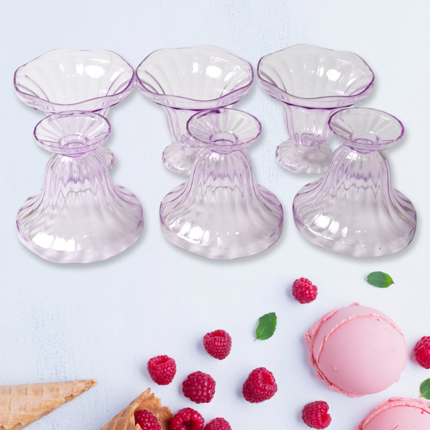 8216 Crystal Plastic Ice-cream Bowl Home  Kitchen Serving Platter Or Dessert Cup For Sundae Sweets Snacks Fruit Pudding Nuts Or Dip Serving Bowls (Crystal Cups Set Of 6) - Zidbik