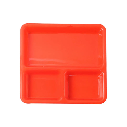 Plastic 3-compartment Rectangular Meal Serving Tray Plates (1 Pc) - Zidbik