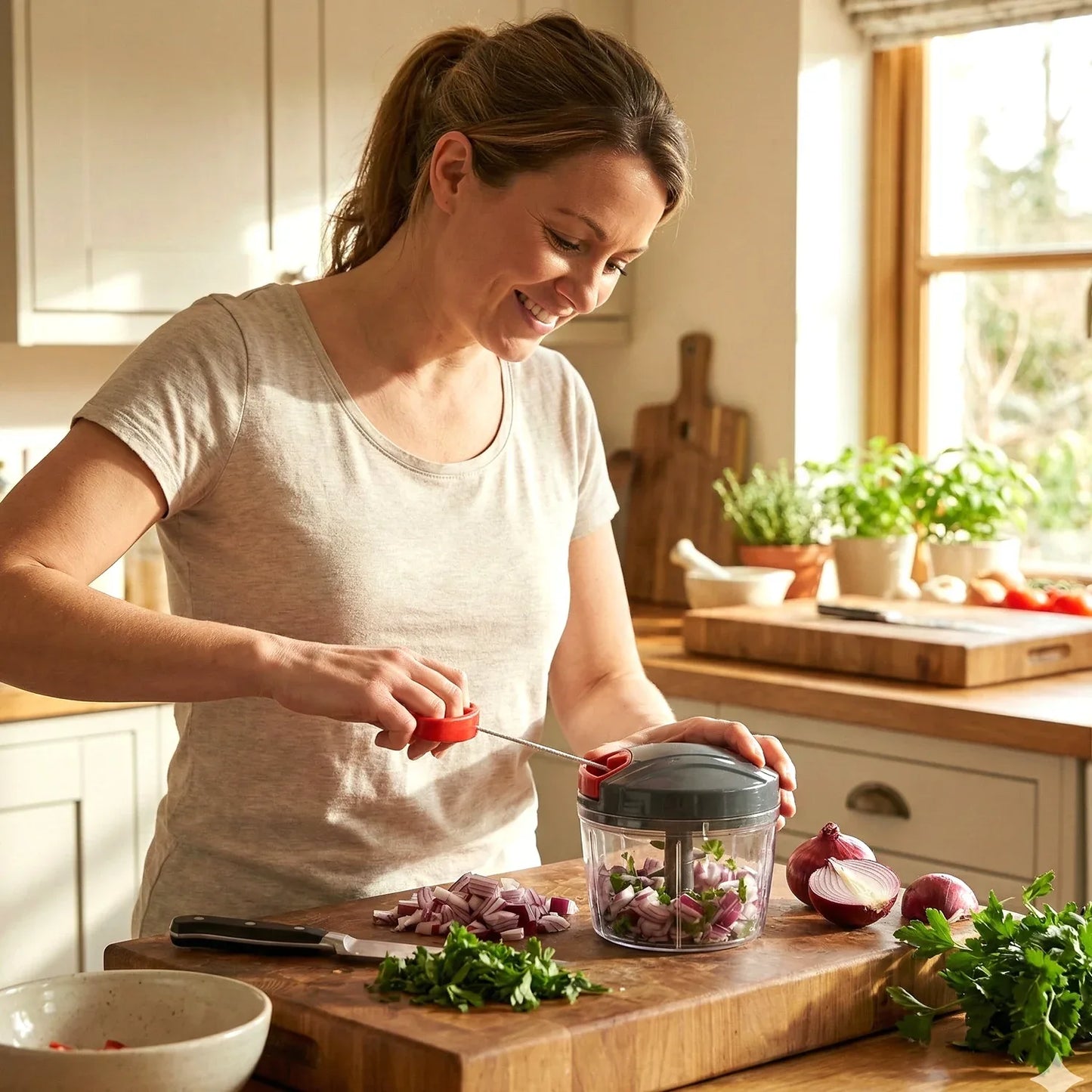 Compact Manual Hand-press Vegetable Chopper (1 Pc) - Zidbik