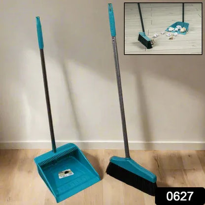 0627 Long Handle Dustpan And Brush 2 Piece Set For Sweeping Cleaning Home Office - Zidbik