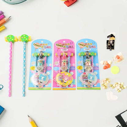 Fun Candy Design Pencil Set With Accessories (1 Set Mix Design) - Zidbik