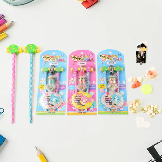 Fun Candy Design Pencil Set With Accessories (1 Set Mix Design) - Zidbik