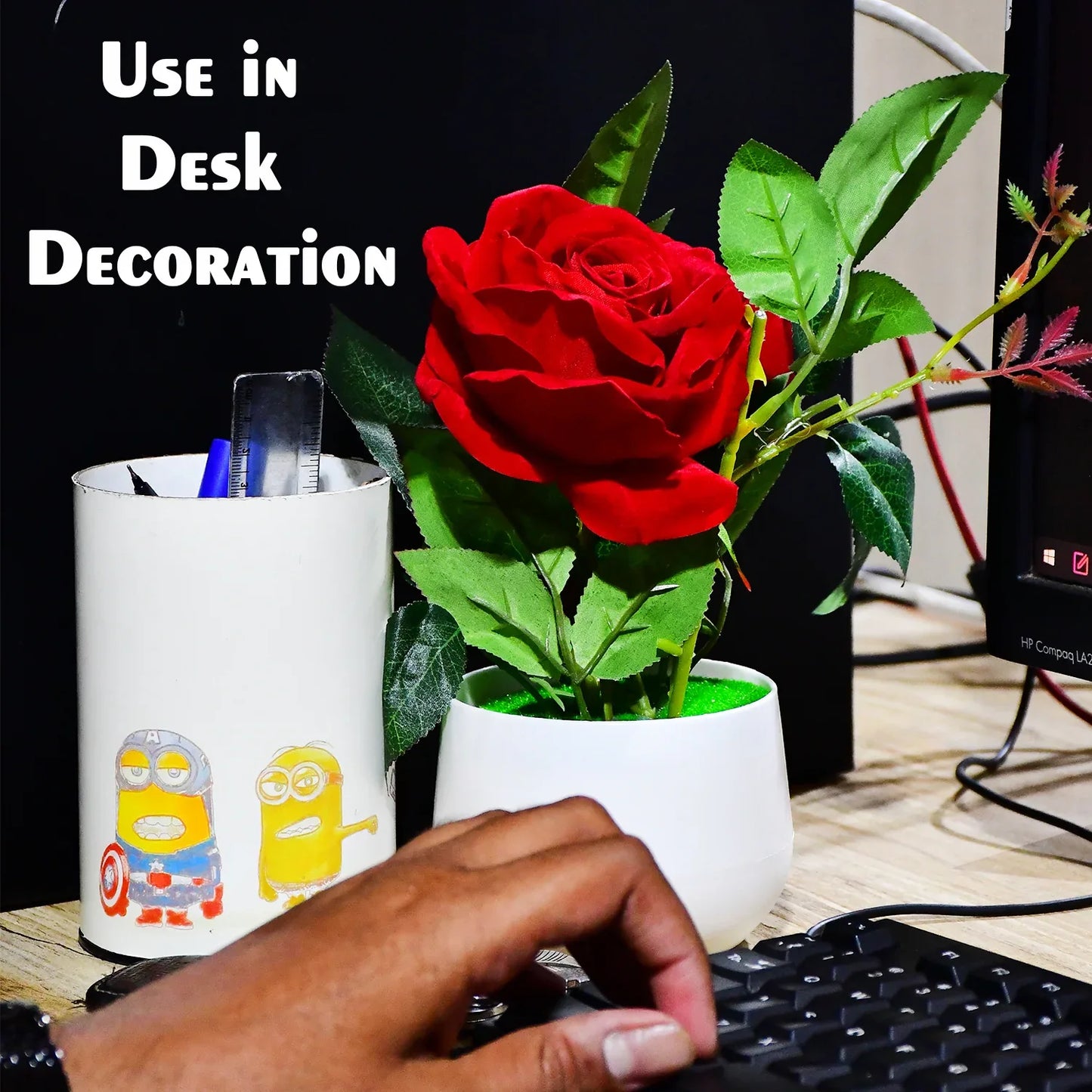 4863 Artificial Rose Flower Plant With Pot For Home Office Or Gift - Zidbik