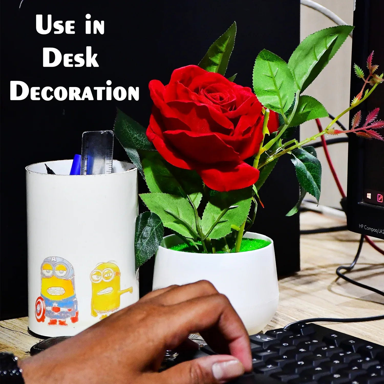 4863 Artificial Rose Flower Plant With Pot For Home Office Or Gift - Zidbik